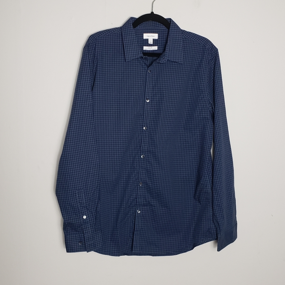 Blue plaid slim fit dress shirt infinite cool CK